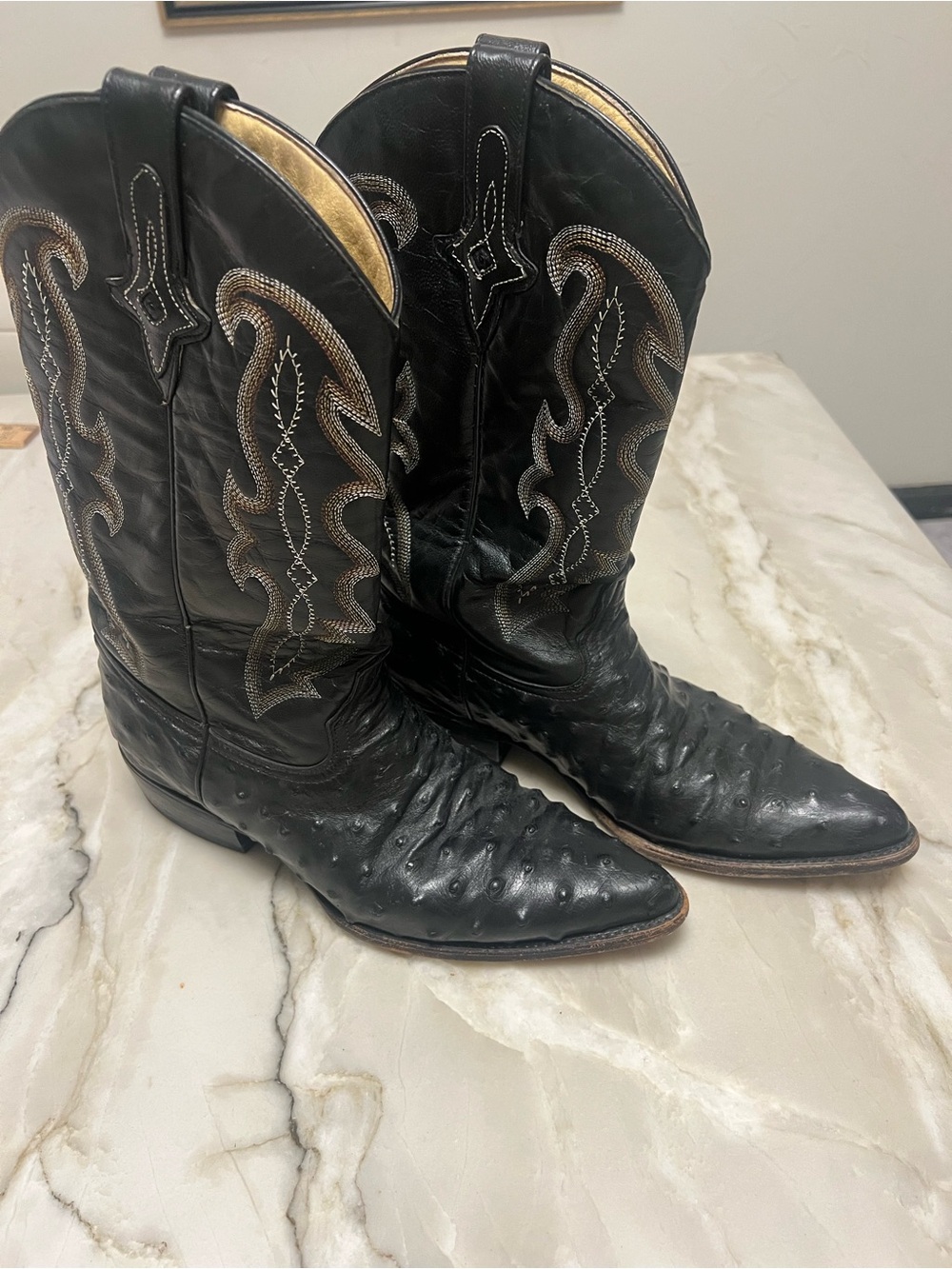 Men's Je-Ver Exotic Cowboy Boots Size US 9.5-10 US (Mex 28), Ostrich Leather